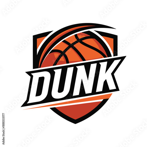 Dunk basketball logo with shield and dynamic lines