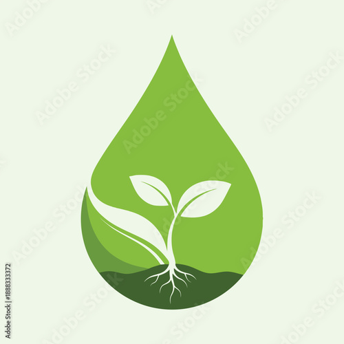 Green water drop with plant growing inside vector illustration