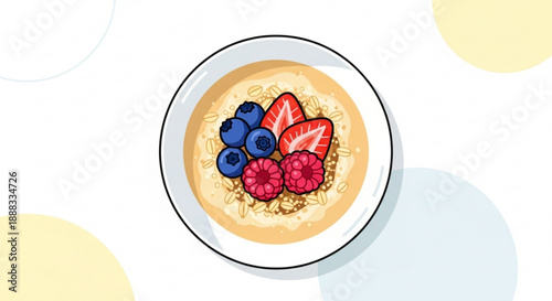 Delicious oatmeal bowl with fresh berries and granola on a white background perfect for healthy eating concepts