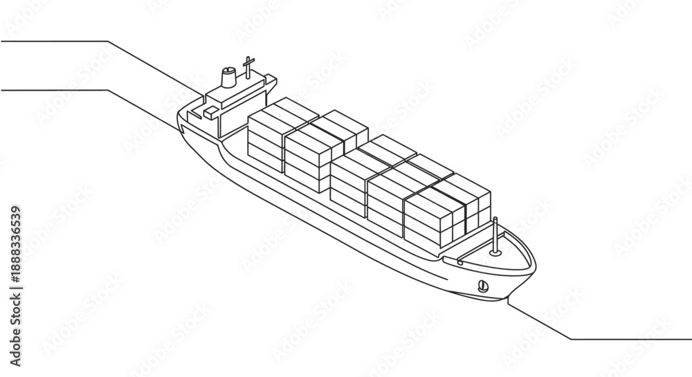 Fototapeta premium Cruise ship with airplane flying overhead line drawing
