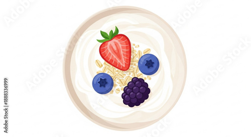 Fresh fruit and oatmeal bowl with yogurt strawberries blueberries and blackberries for a healthy breakfast