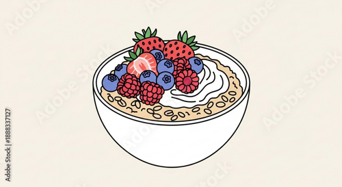 Delicious breakfast bowl with fresh berries and yogurt topped oatmeal cereal