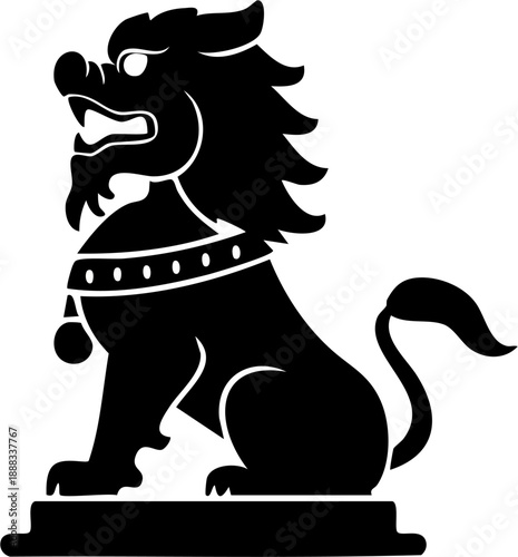 Single item solid black silhouette vector of Chinese guardian lion statue (Foo Dog), Imlek theme