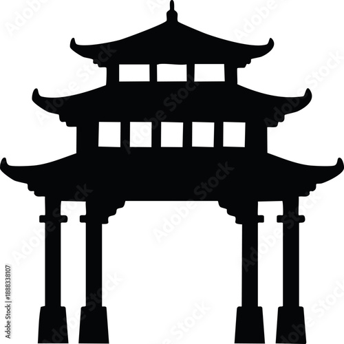 Single item silhouette vector of traditional Chinese paifang gate, Imlek theme