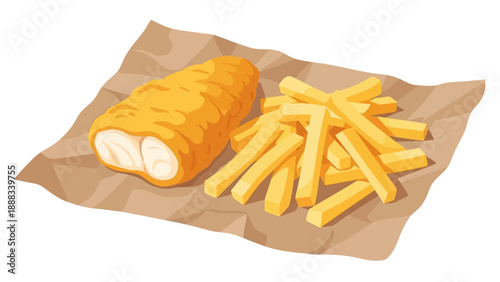 Hot Dog and French Fries on Paper.