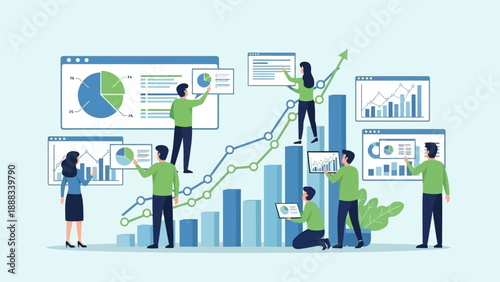 Business Team Analyzing Data Charts Graphs.