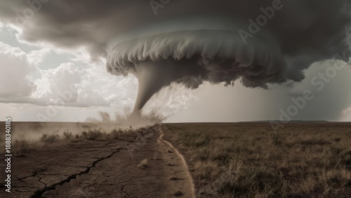 Massive Tornado Rips Through Open Field Causing Destruction.