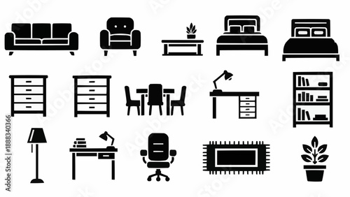 Collection of Furniture Icons Vector Illustration.