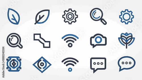 Collection of modern flat design icons for technology and communication.