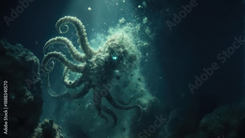 Mysterious Giant Kraken Emerging From The Deep Ocean Abyss.