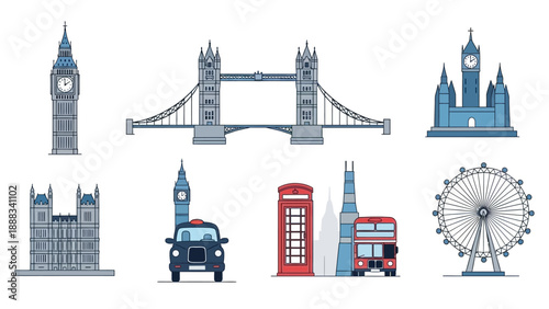 London Landmarks and Icons Illustration Set.