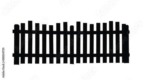 A black picket fence design shown as a stark silhouette