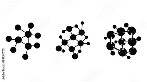 Three molecular structures displayed as black shapes a striking silhouette