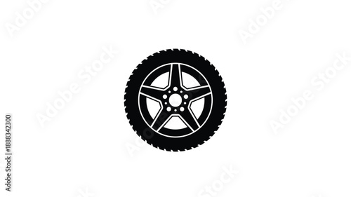 A black tire design with detailed spokes presented as a silhouette