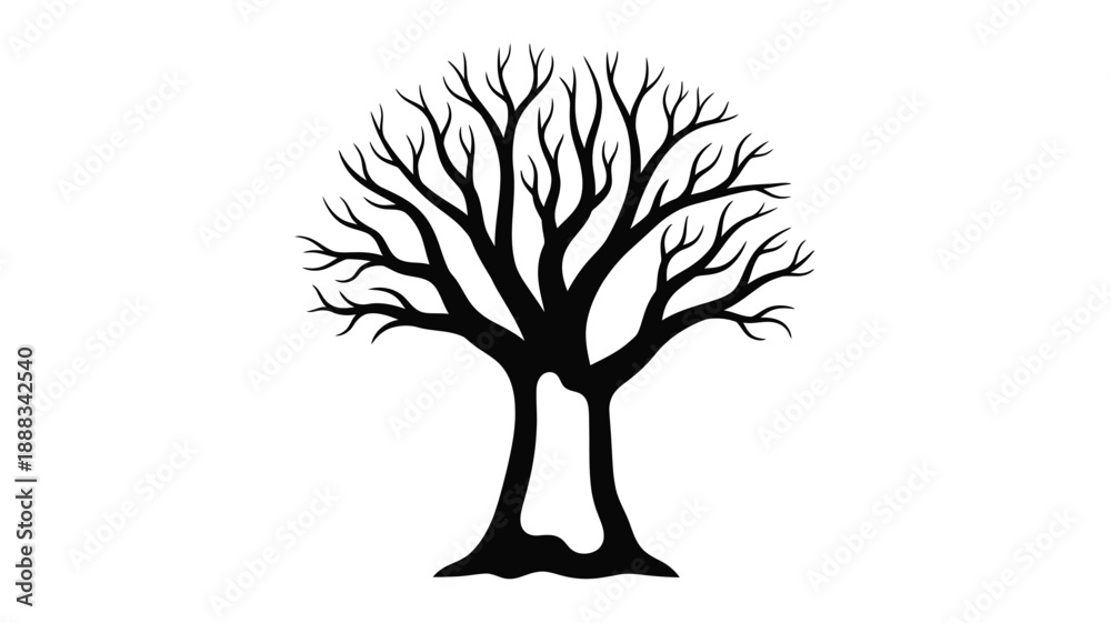 Obraz premium A dark branching tree form against a white background silhouette