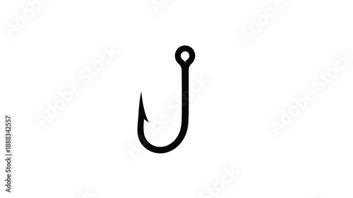 A simple black fishing hook design presented as a silhouette