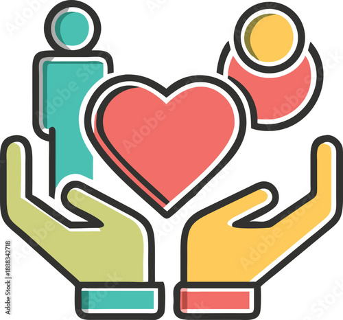 Hands cradling a heart with figures representing care and connection
