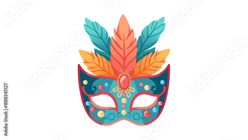 Brazilian Carnival Mask Vector with Colorful Feathers
