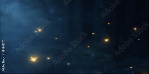 A night city street glows under a blue fantasy sky where bright stars and a cosmic nebula merge with city lights to create an abstract galaxy reflecting over water