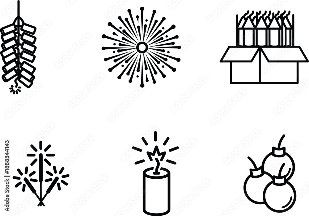Fototapeta premium fireworks icons with sparklers and bomb celebration graphics