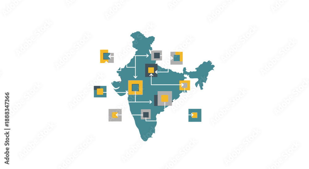 Obraz premium Vector illustration of Indian map highlighting major cities and cultural landmarks across India