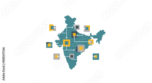 Vector illustration of Indian map highlighting major cities and cultural landmarks across India