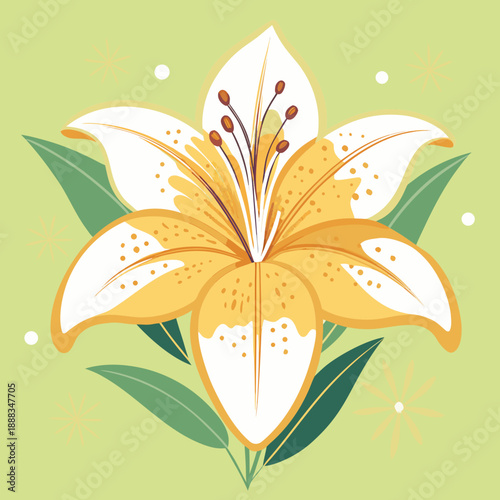 Yellow lily flower illustration on green background  
