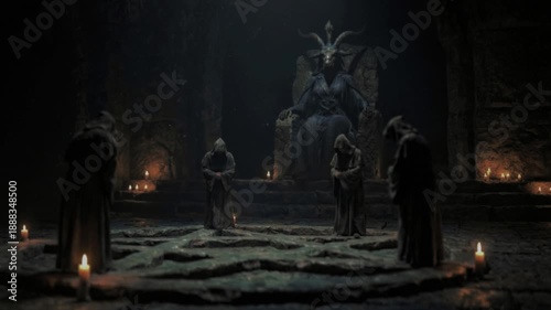 Secret cult ritual in dark chamber