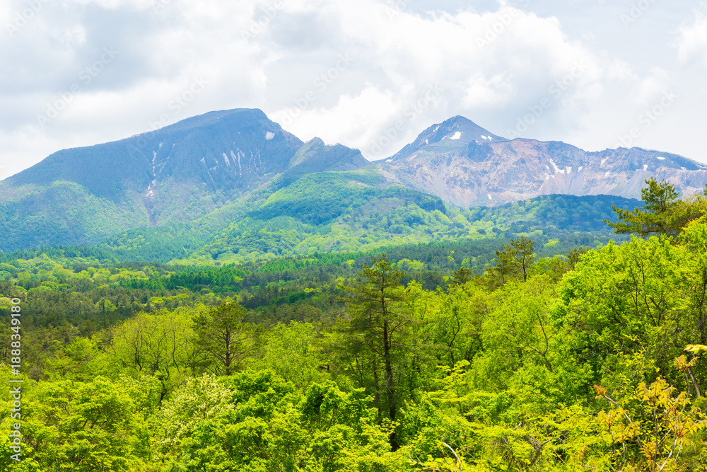 Obraz premium 日本の風景・初夏 福島県裏磐梯 新緑の五色沼湖沼群 磐梯山