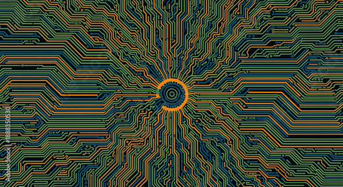 A mesmerizing abstract pattern resembling a sophisticated circuit board or neural network, illustrating the intricate flow of data and advanced digital connections.