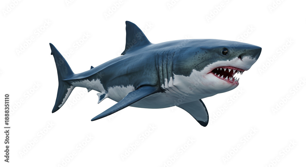 Fototapeta premium Realistic Great White Shark Underwater Isolated
