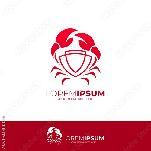 Marine life logo, red crab logo and a strong and sturdy shield