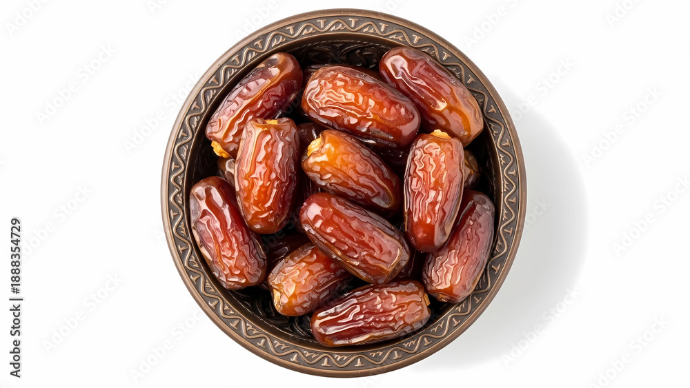 Obraz premium A bowl of dried dates on a white background