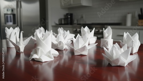 Crisp white linen napkins elegantly folded for a sophisticated dining table setting