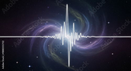 Sound waveform in space with swirling galaxy and stars cosmic sound visualizer abstract music representation