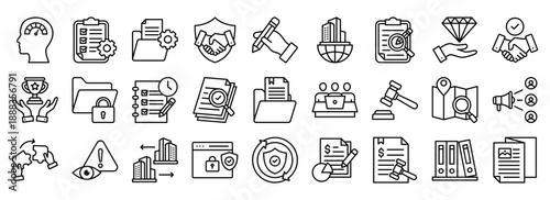 Due Diligence icon collection. Containing design business, finance, concept, analysis, financial, investment	