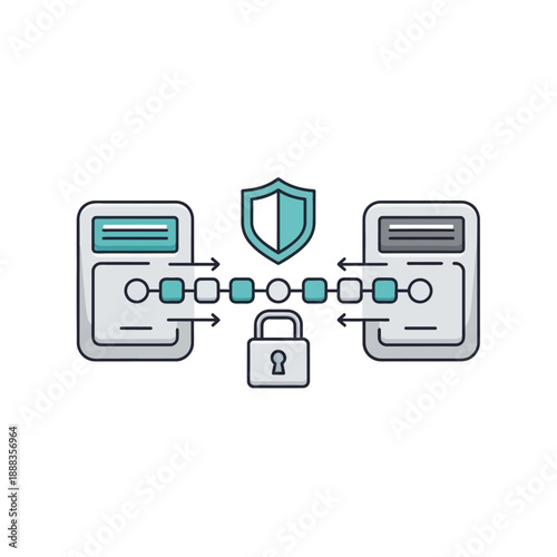 Visual representation of secure digital data exchange, illustrating robust cybersecurity protocols and encrypted network communication for protected transactions
