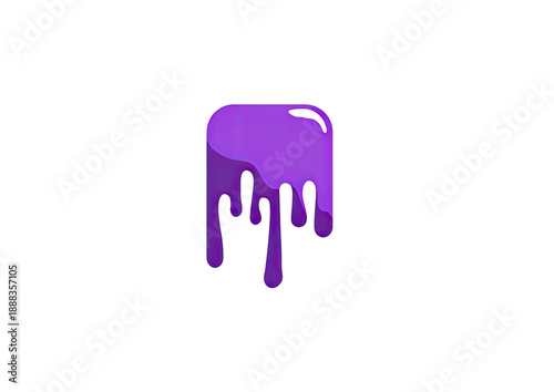Glossy, rounded purple shape with dripping effect against a stark black backdrop