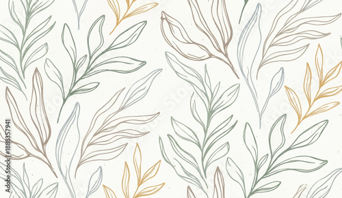 Minimal Foliage Line Art Seamless Pattern