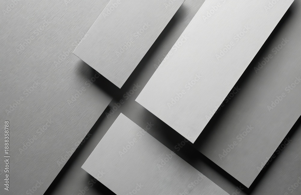 Fototapeta premium Top view of inclined paper sheets with texture and dark shadows. Geometric abstract background with copy space. Minimalist design for presentations.