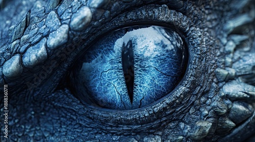 Close-up of a dragon's eye, fantasy setting, reflecting a dark forest, for fantasy art.