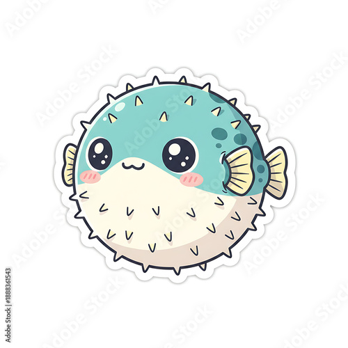 Adorable pufferfish featuring big innocent eyes and a cheerful smile.