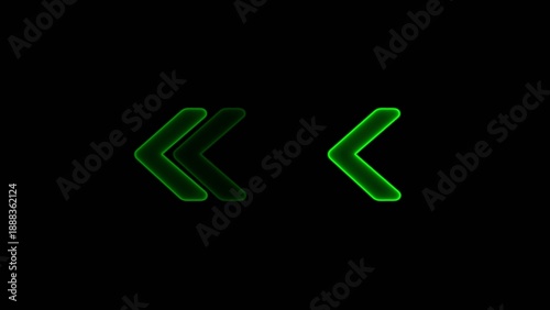 Two green glowing left chevron arrows on a dark Generate title without using the word 