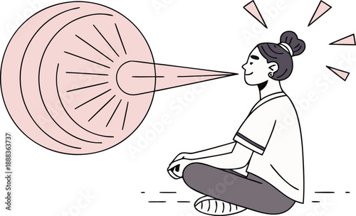 Meditation and Mindfulness: A young woman finds inner peace, practicing mindful meditation, symbolizing the profound connection between inner thought and outer world.