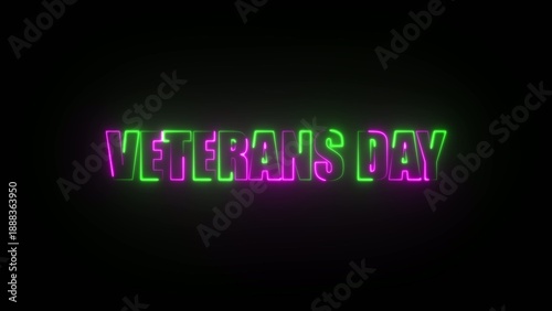 Veterans Day text in neon green and magenta outline with glowing effect on dark Generate title without using the word 