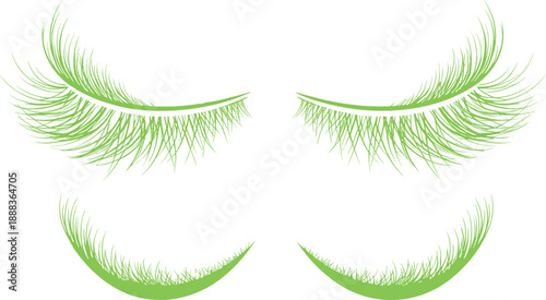 Bright green eyelash extension sets isolated on white background creative beauty makeup cosmetic fashion salon vector illustration design
