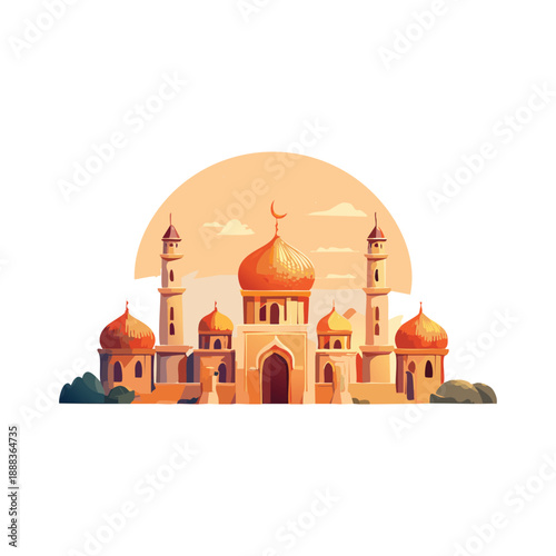 Historical vector illustration of an ancient cathedral building featuring a famous dome and religious tower landmark under a clear city sky in Florence Italy