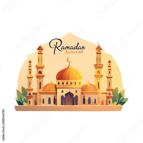 Vector illustration of the Taj Mahal in Agra India featuring the iconic marble dome and minarets of this historic landmark mausoleum against a clear sky