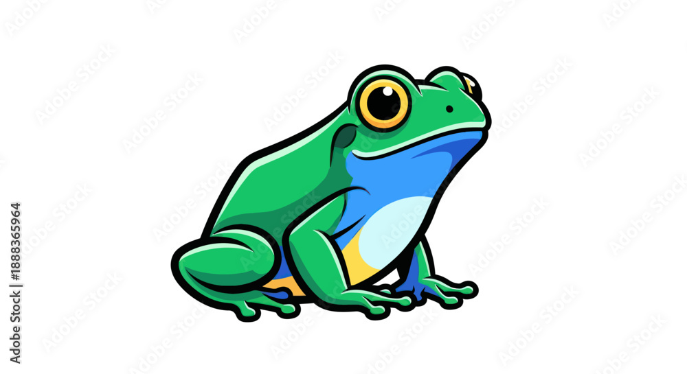 Fototapeta premium Vibrant cartoon frog illustration isolated on white background digital design