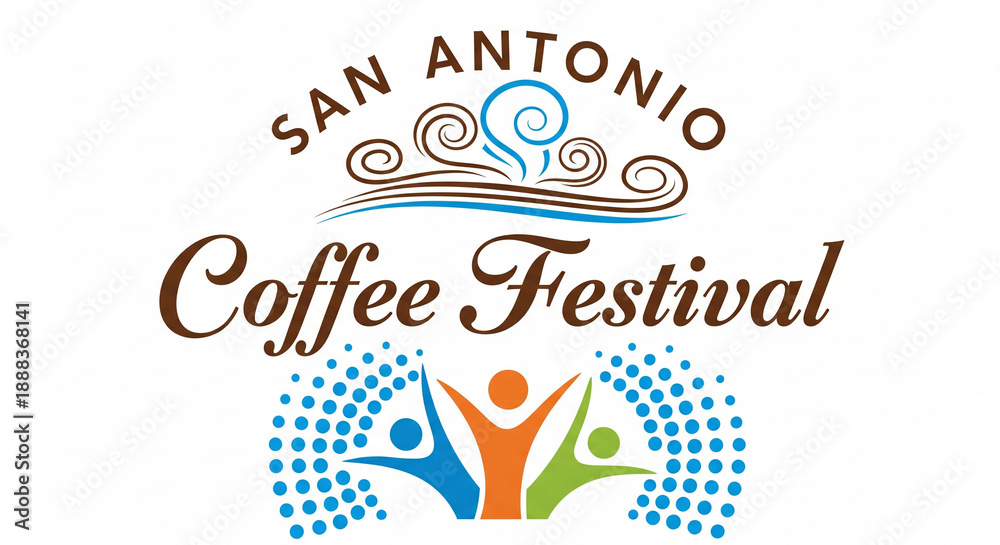 Obraz premium San Antonio Coffee Festival Logo with People Celebration and Coffee Theme